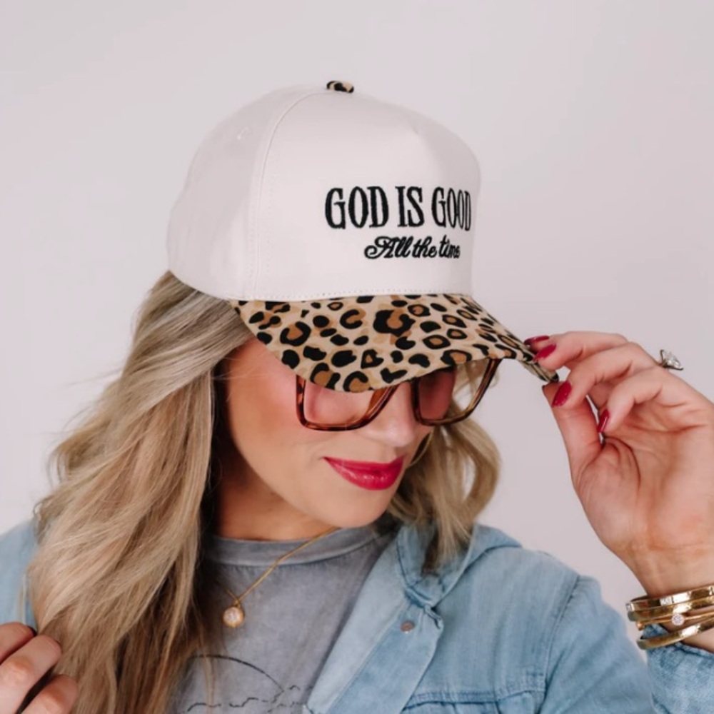 God is Good Embroidered and Leopard Print Trucker Hat - Picture 4 of 4